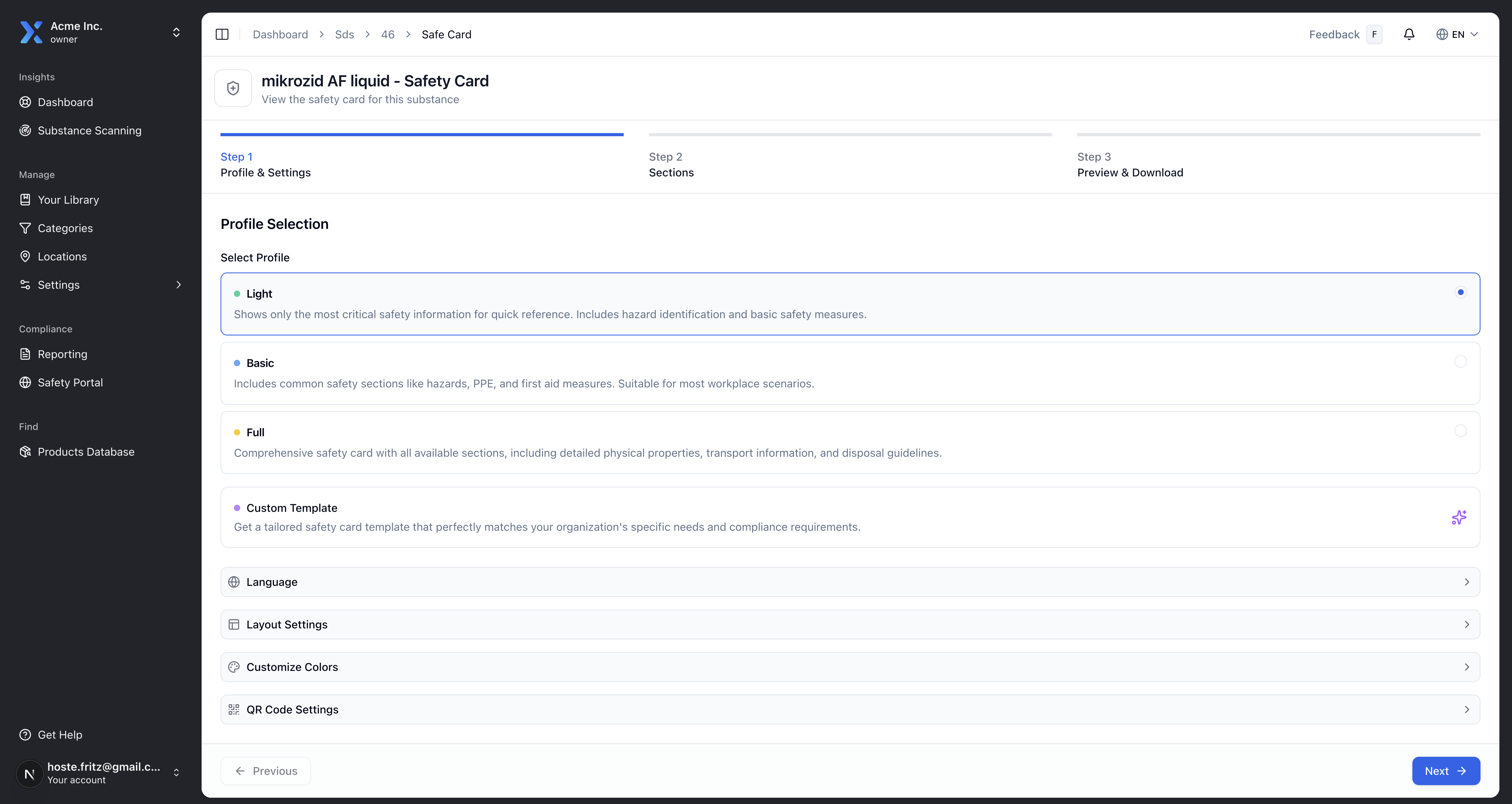 Profile-Based Safety Cards