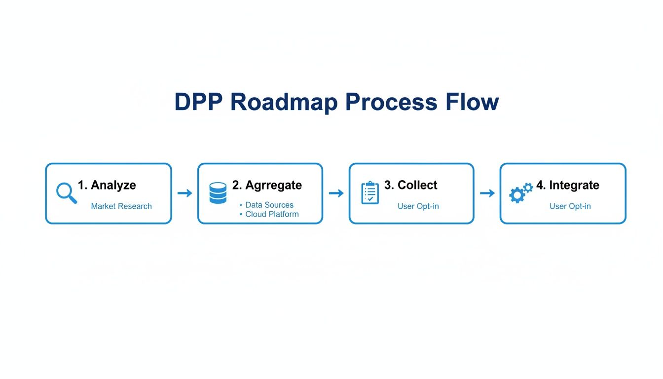 DPP roadmap process flow diagram with four steps: Analyze, Aggregate, Collect, and Integrate.